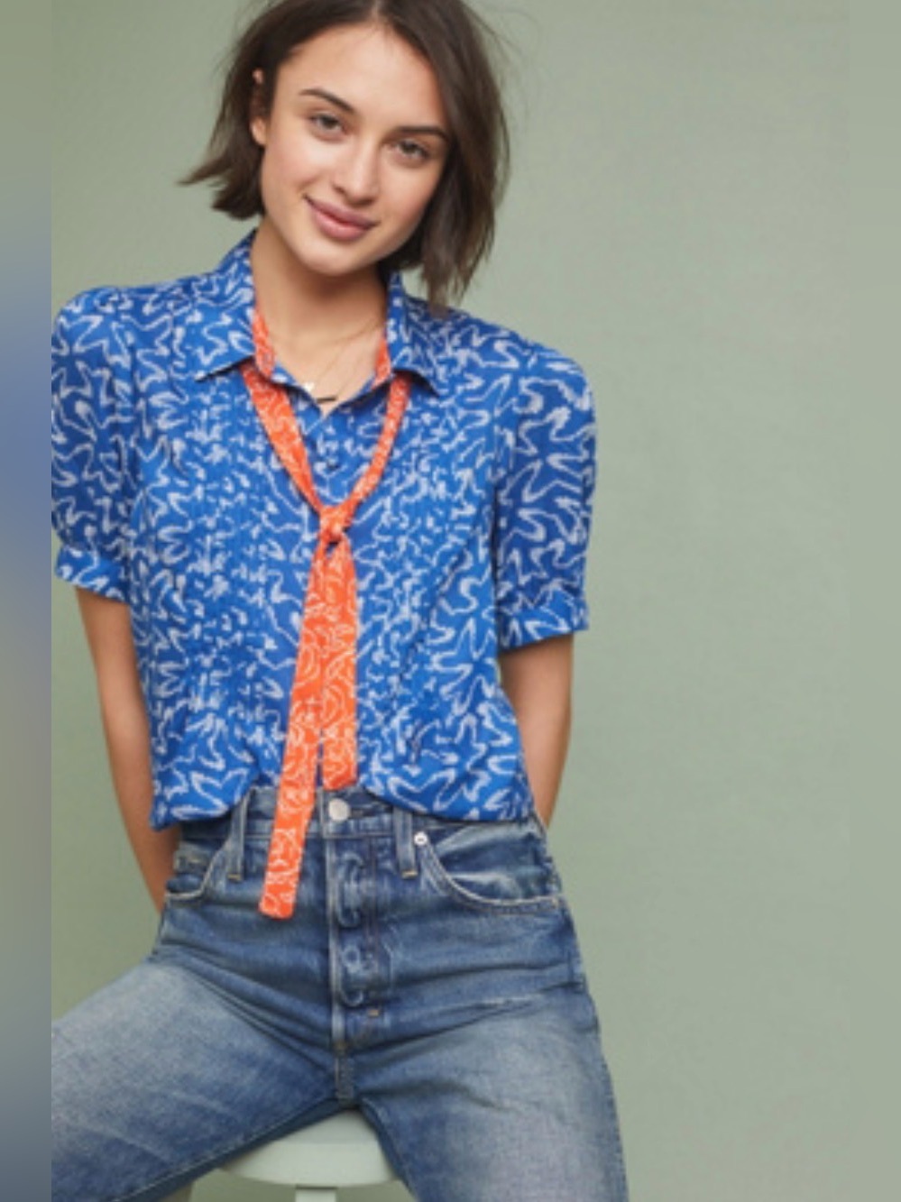 Anthropologie Maeve Diana Printed Pleated Tie Neck Blouse 6